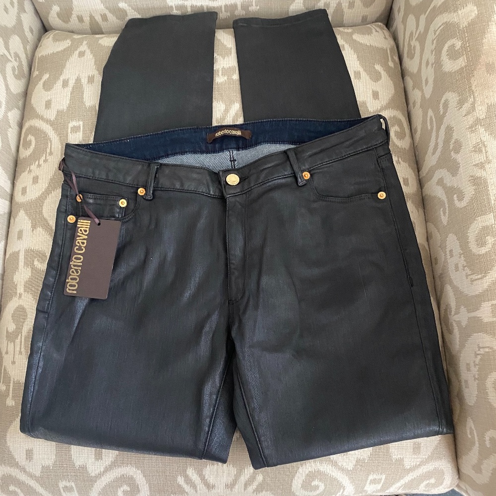 Roberto Cavalli coated black slim fit jeans